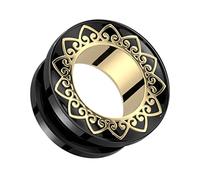 beyoutifulthings Ohr-Tunnel Schwarz Gold Mandala-Rand Chirurgenstahl Ohr-Piercing Ohr-Schmuck Plug Screw Fit Schraub-Verschluss 16-mm