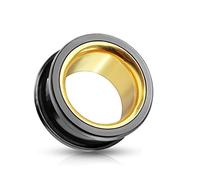 beyoutifulthings Ohr-Tunnel Schwarz Gold Ohr-Piercing Edelstahl Ohr-Schmuck Screw Fit Double Flared Plug Schraub-Verschluss 22mm