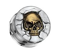 beyoutifulthings Ohr-Tunnel Silber Bronze Totenkopf Chirurgenstahl Messing Ohr-Piercing Ohr-Schmuck Plug Screw Fit Schraub-Verschluss 14-mm