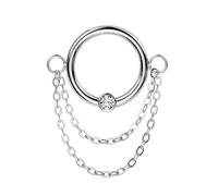 beyoutifulthings Piercing-Ring Silber 2 Ketten-Anhänger Zirkonia Clear Universal-Piercing Ohr-Ring Nase Septum Segment-Ring Klapp-Verschluss 8-mm