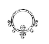 beyoutifulthings Piercing-Ring Silber Kugeln Zirkonia Clear Universal-Piercing Ohr-Ring Nase Septum Segment-Ring Klapp-Verschluss 10-mm