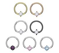 beyoutifulthings Ring ZIRKONIA Set Brustwarzen-Piercing Intim-Piercing Brust-Piercing Edelstahl Gold Silber ROSÉGOLD SCHWARZ Stab 1,6mm Ring 12mm