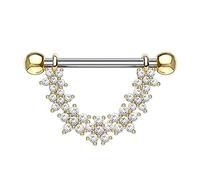 beyoutifulthings ZIRKONIA-Blumen Bogen Brustwarzen-Piercing Brust-Piercing Intim-Piercing Edelstahl Gold Clear Stab 1,6mm 14mm