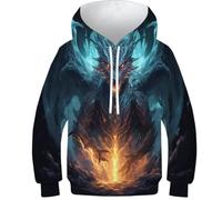 Bezaubernder Kinder Hoodie Cartoon Drache Mit 3D-Muster - Kinder Pullover, Der in Jeder Garderobe Auffällt, Weiches Kinder Sweatshirt