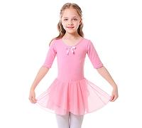 Bezioner Ballettkleidung Mädchen Tanzkleid Kinder Baumwolle Balletttrikot Ballettkleid mit Rock Tütü pink 100