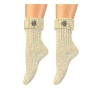 BF Souvenirs Damen und Herren Trachtensocken im modernen Landhaus-Stil mit Edelweiß-Pin - handgekettelte Naht - Qualitätssocken mit Leinen Anteil - Oktoberfest Volksfest Tracht Landhaus