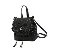 Bffcnl Niedlicher Rucksack mit Spitzenriemen, Verstellbarem Schultergurt, Reißverschluss, Geräumiger Wanderrucksack Aus PU, Geeignet Zum Einkaufen, für, Schwarz