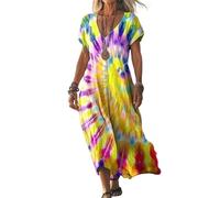 BFTHWY Sommer Kleider für Damen Maxikleider Kleid Hochzeitsgast Curvy Sommerkleid Lang Elegant Rot Schwarz A Linie Gelb XL