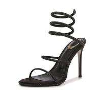 BGDTEFJDZ Women's high heels open toe sandals rhinestones one strap high stilettos 10cm,Schwarz,40