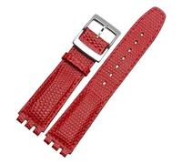 BGFFDSZ 17 mm Rindsleder-Uhrenarmband, kompatibel mit Swatch YCS/YAS/YGS/YIS415/414, Lychee-Muster, Eidechsenmuster, konkav-konvexes Uhrenarmband(Red sk)