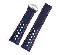 BGFFDSZ Lederarmband kompatibel mit TAG HEUER MONACO CARRER F1 Armband 22 mm Schwarz Blau Uhrenarmband mit Faltschließe(Blue red silver)