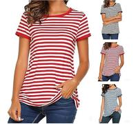 BGFIPAJG Unisex Ringelshirt Rot Weiss Gestreift Karneval Kostüm T-Shirt Gestreiftes Shirt Baumwolle Kurzarm Ringelshirt Herren Damen Fasching Matrosen Kostüm Rundhals Basic Casual Oberteile Tops