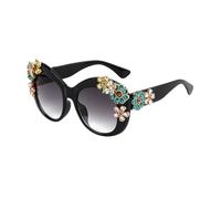 BGMCSFerG Übergroße Damen-Sonnenbrille mit Blumen-Diamanten, Retro-Stil, Vintage-Stil, Strass-Schattierungen, C1 Schwarz, Medium