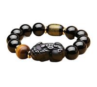 BgnEhRfL Herren-Armbänder, Obsidian-Armband, Reichtum Double Obsidian Yellow Tiger Eye Abwehr böser Geister, Double Pixiu, 16 mm (Color : Single Pixiu_10mm)