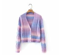 BGNHJ Strickjacke Damen,Lässige Leichte Strickjacke Langarm Twist Kurzer Strickpullover Mantel Knopf Warmhalten Outwear Strickjacken Für Damen Farbverlauf Lila,S