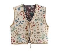 bgyujn Ärmellose Weste Für Damen Im Französischen Stil, Vielseitig Bestickt, Kurze Strickjacke, Lässige Weste Outdoor Damen Jacke Elegant Baggy Atmungsaktiv Streetware Damen Jacke (Khaki, M)