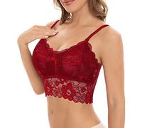 BH Damen Ohne Bügel Bra Women, Spitzen-Sling-Wrap-Brust,rote,atmungsaktive Spitzen-Oberteil-Unterwäsche (Red,L)