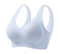 BH Damen Ohne Bügel Nahtloser Tiefem V Ausschnitt Gewellte Ränder Push Up Entlastungs BH Soft Atmungsaktiv Seamless Bustier Bequemer Klassische Women's Yoga Sport Büstenhalter (Light Blue, M)