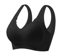 BH Damen Ohne Bügel Nahtloser Tiefem V Ausschnitt Gewellte Ränder Push Up Entlastungs BH Soft Atmungsaktiv Seamless Bustier Bequemer Klassische Women's Yoga Sport Büstenhalter (Black, M)