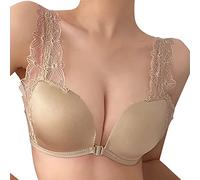 Bh RüCkenfreies Kleid Damen-BH mit offenen Körbchen, gerafft, atmungsaktiv, bequem, hautfreundlich, weicher Unterwäsche-BH Sieh An Modischer, Einfarbiger, Sexy Push-Up-Bh Aus Spitze (Khaki, 34)
