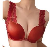 Bh RüCkenfreies Kleid Damen-BH mit offenen Körbchen, gerafft, atmungsaktiv, bequem, hautfreundlich, weicher Unterwäsche-BH Sieh An Modischer, Einfarbiger, Sexy Push-Up-Bh Aus Spitze (Red, 36)