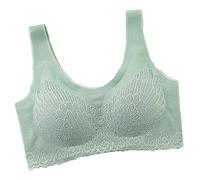 BHS für Frauen Frauen Sexy Spitze Transparente BHS Damen Dessous Sport BH Damen Fitness Set BH-Träger Breit (Green, L)