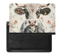 BHTGTRFDTD Reisepasshülle Etui Blühende Aquarelltiere Kuh Pu Leder Reisepasshülle Mit Kartenschlitz