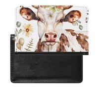 BHTGTRFDTD Reisepasshülle Etui Blumen-Aquarell-Tier Kuh Pu Leder Reisepasshülle Mit Kartenschlitz