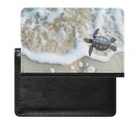 BHTGTRFDTD Reisepasshülle Etui Muscheln Schildkröte Sand Ozean Landschaft Pu Leder Reisepasshülle Mit Kartenschlitz