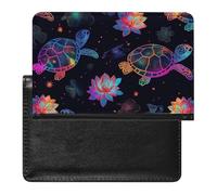 BHTGTRFDTD Reisepasshülle Etui Neon-Schildkröten Lotusmuster Pu Leder Reisepasshülle Mit Kartenschlitz