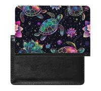 BHTGTRFDTD Reisepasshülle Etui Neon-Schildkröten Lotusmuster Pu Leder Reisepasshülle Mit Kartenschlitz