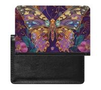 BHTGTRFDTD Reisepasshülle Etui Schmetterling Auf Violetten Blumen Pu Leder Reisepasshülle Mit Kartenschlitz
