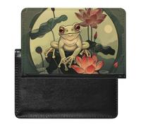 BHTGTRFDTD Reisepasshülle Etui Süße Frösche Auf Lotusblumen Pu Leder Reisepasshülle Mit Kartenschlitz