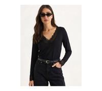 Bianco Lucci Bluse mit Spitzen-Details und V-Ausschnitt - Schwarz M