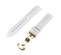 Biannbjx 18mm-24mm Uhrenarmband Rindsleder-Uhrenarmband mit Butterfly-Schnalle, Weißgold, 18mm