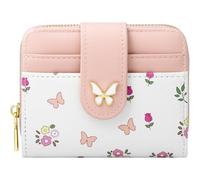 BIAOTIE Geldbörse für Damen, niedliches Blumenmuster, RFID-Kreditkartenhalter, Geldbörse, klein, doppelter Reißverschluss, Münzfach, Geldbörse mit Ausweisfenstern, Schmetterling pink, Blume