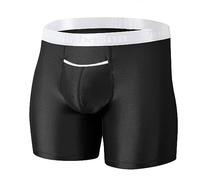 BIATWOWR Black Mens Horizontal Fly Boxers Briefs Silk Men Underwear Ultra Breathable Enhancing Pouch 2XL