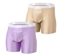 BIATWOWR Boxers Briefs Mens Horizontal Fly Silk Men Underwear Ultra Breathable Enhancing Pouch