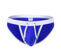 BIATWOWR Men's Sexy Low - Rise Triangle Swim Trunks with Bulge Pouch and Adjusttable Drawstring Blue-XL