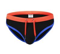 BIATWOWR Sexy Low Rise Swim Brief with Adjustable Drawstring and Bulge Pouch Black-XL