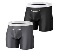 BIATWOWR Silk Boxers Briefs Underwear Mens Horizontal Fly Men Ultra Breathable Enhancing Pouch Gray 2XL