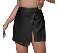 BIBOKAOKE Damen Hosenrock Pu Leder Rock Hohe Taille Sommerrock Enger Rock Kurz Wickelrock Asymmetrisch Lederrock Mit Schlitz Partyrock Freizeitrock Skinny Bleistiftröcke