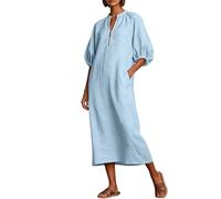 BIBOKAOKE Damen Maxikleid Lässig Mit Puffärmeln und Reißverschluss Elegant Casual Langarmkleid Modernes Freizeitkleid Trendiges Sommerkleid Bequemes Kleid Leichtes Urlaubskleid