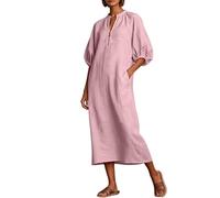 BIBOKAOKE Damen Maxikleid Lässig Mit Puffärmeln und Reißverschluss Elegant Casual Langarmkleid Modernes Freizeitkleid Trendiges Sommerkleid Bequemes Kleid Leichtes Urlaubskleid