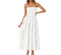 BIBOKAOKE Damen Maxikleid Mit Bandeau-Ausschnitt - Figurbetontes Bodenlanges Kleid Mit Mehrschichtigem Rock | Elegantes Strandkleid Für Hochzeitsgast Oder Abendveranstaltung