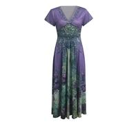 BIBOKAOKE Damen Maxikleid Mit V-Ausschnitt， Kurzarm Strandkleid， Lockere Passform Wickelkleid Mit Blumendruck， Elegant Langkleid， Sommer Tunika Kaftan Freizeitkleid