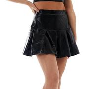 BIBOKAOKE Damen Metallischer Faltenrock Mini Skater Rock Pu Lederrock Sexy Hohe Taille A-Linie Rock Karneval Metallic Y2K Tennisrock Tanzrock Rave Party Club Kostüme