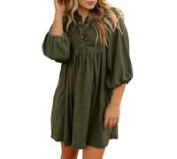 BIBOKAOKE Damen MidiKleid aus Cord mit Knopfleiste und Puffärmeln - Weites einfarbiges Kleid mit V-Ausschnitt | Lässiges bequemes cordrock für Alltag und Freizeit