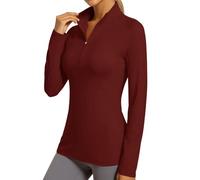 BIBOKAOKE Damen Sportshirt Langarmshirt mit Stehkragen und Halbreißverschluss Slim Fit Fitnessshirt Atmungsaktives Laufshirt Elastisches Funktionsshirt für Training und Sport