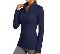 BIBOKAOKE Damen Sportshirt Langarmshirt mit Stehkragen und Halbreißverschluss Slim Fit Fitnessshirt Atmungsaktives Laufshirt Elastisches Funktionsshirt für Training und Sport